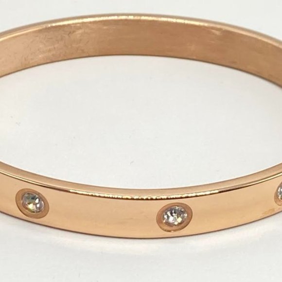 One Metal Bangle Bracelet with Crystal Studs - Rose Gold Finish - Picture 2 of 6